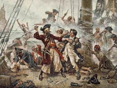 A captura do pirata Barba Negra, pintura de 1718 (CRÉDITO: JEAN LEON GEROME FERRIS)