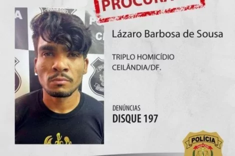 Polícia divulgou a foto de Lázaro Barbosa de Souza, que teria cometido triplo homicídio (CRÉDITO: PCDF)
