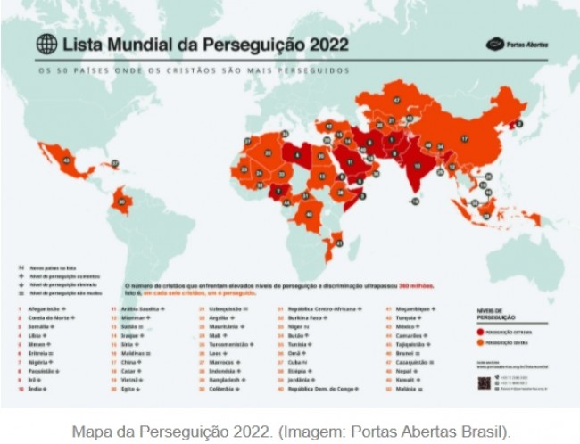 Lista dos 50 países que mais perseguem cristãos no mundo - Ano 2022 (CRÉDITO: REPRODUÇÃO)